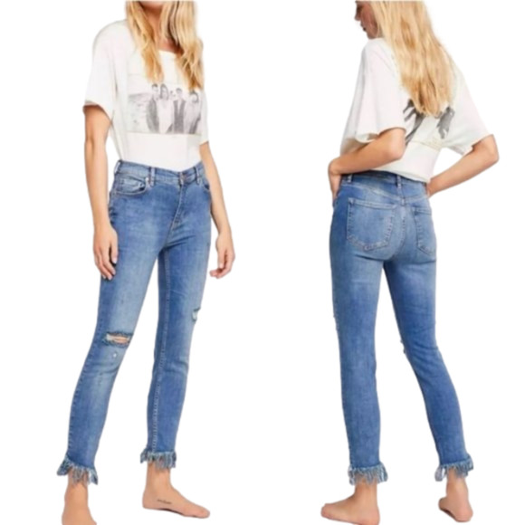 Free People Denim - Free People Great Heights Frayed Hem Distressed Skinny Jeans